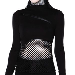 Killstar Sexy Sindi Black Fishnet Zipper Top XL NWT